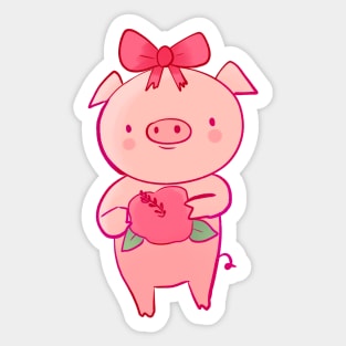 Cute pig and flower Sticker